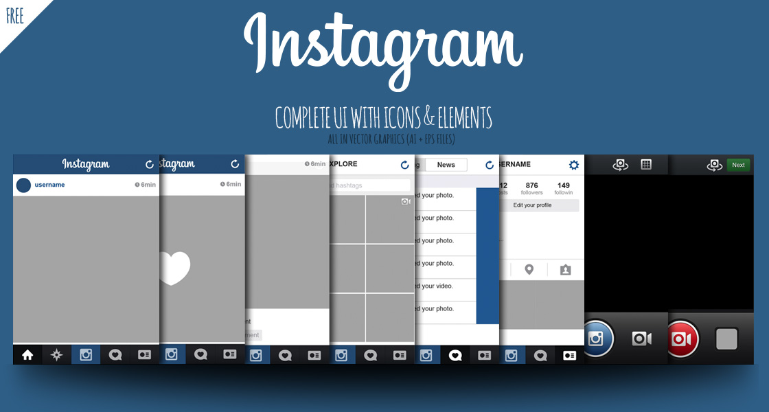 FREE Instagram Complete Vector UI with Icons & Elements