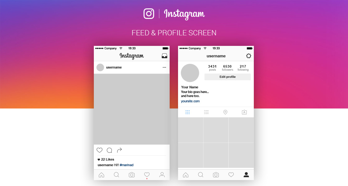 FREE Instagram Feed and Profile Screen UI – 2016