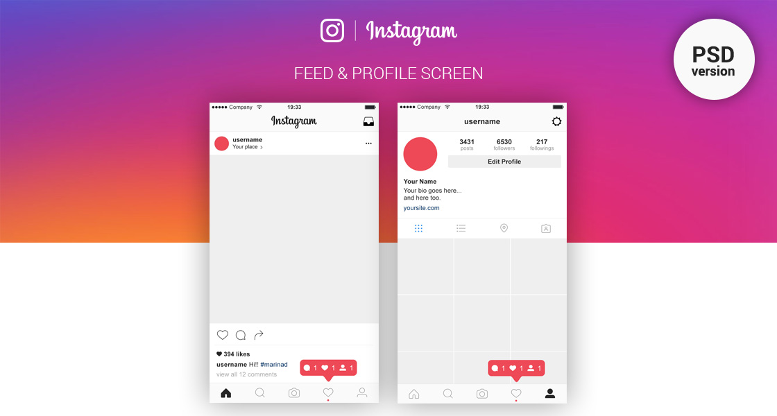 FREE Instagram Feed and Profile PSD UI – 2016