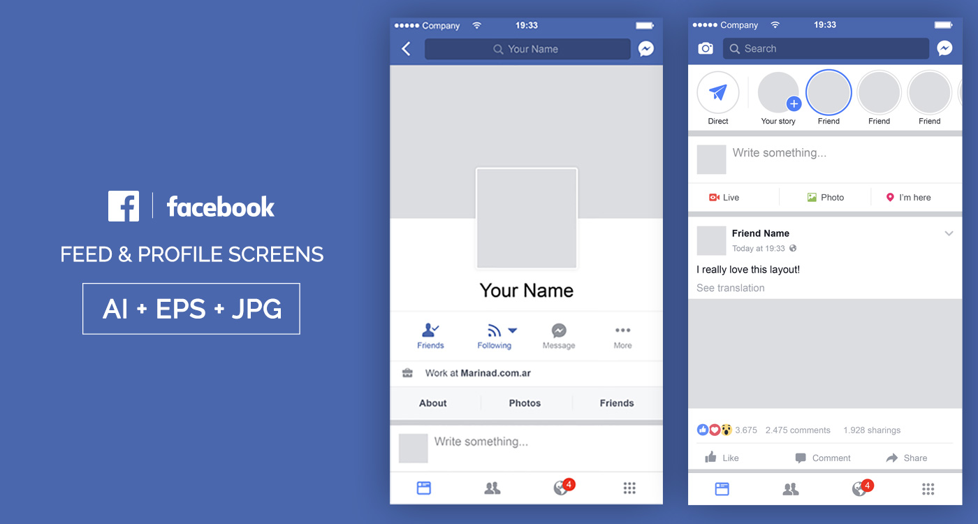 Download FREE Facebook Mobile UI PSD - MarinaD