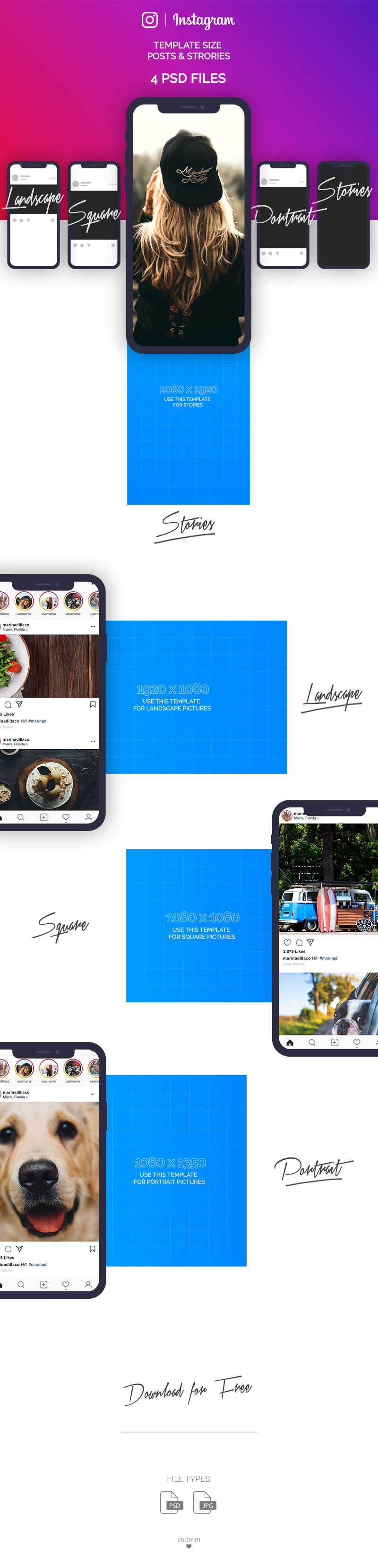 instagram images sizes dimensions template mockup