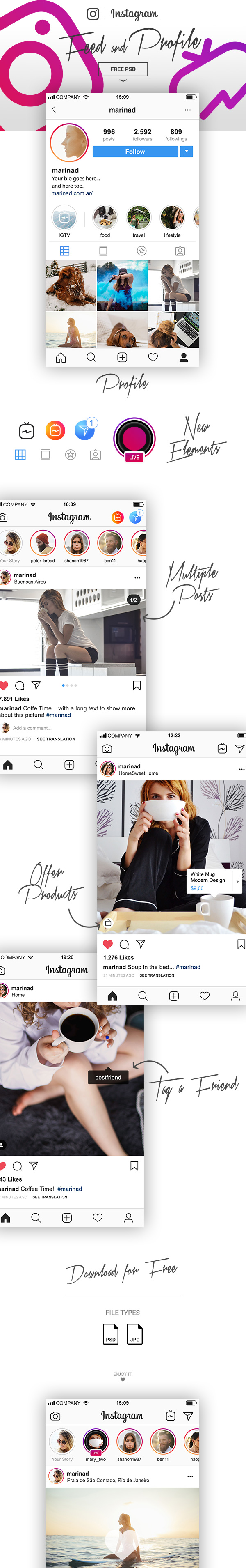 instagram ui freebie layout psd