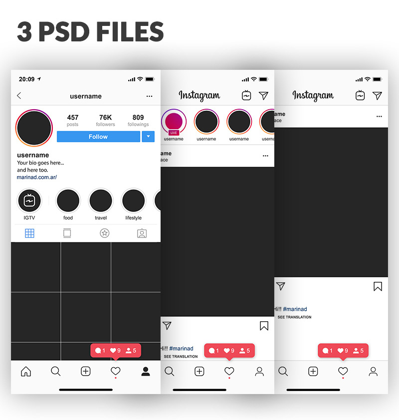 instagram psd ui mockup free